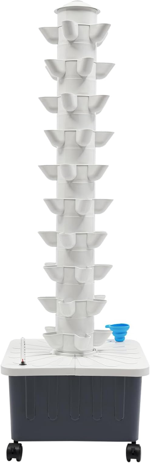50-Holes Hydroponic Tower Growing System Indoor, Garden Vertical Planter Germination Kit with Pump, Hydroponics Growing Tower, Smart Vertical Hydroponic Garden Tower w/Movable Grey Water Tank, IP68