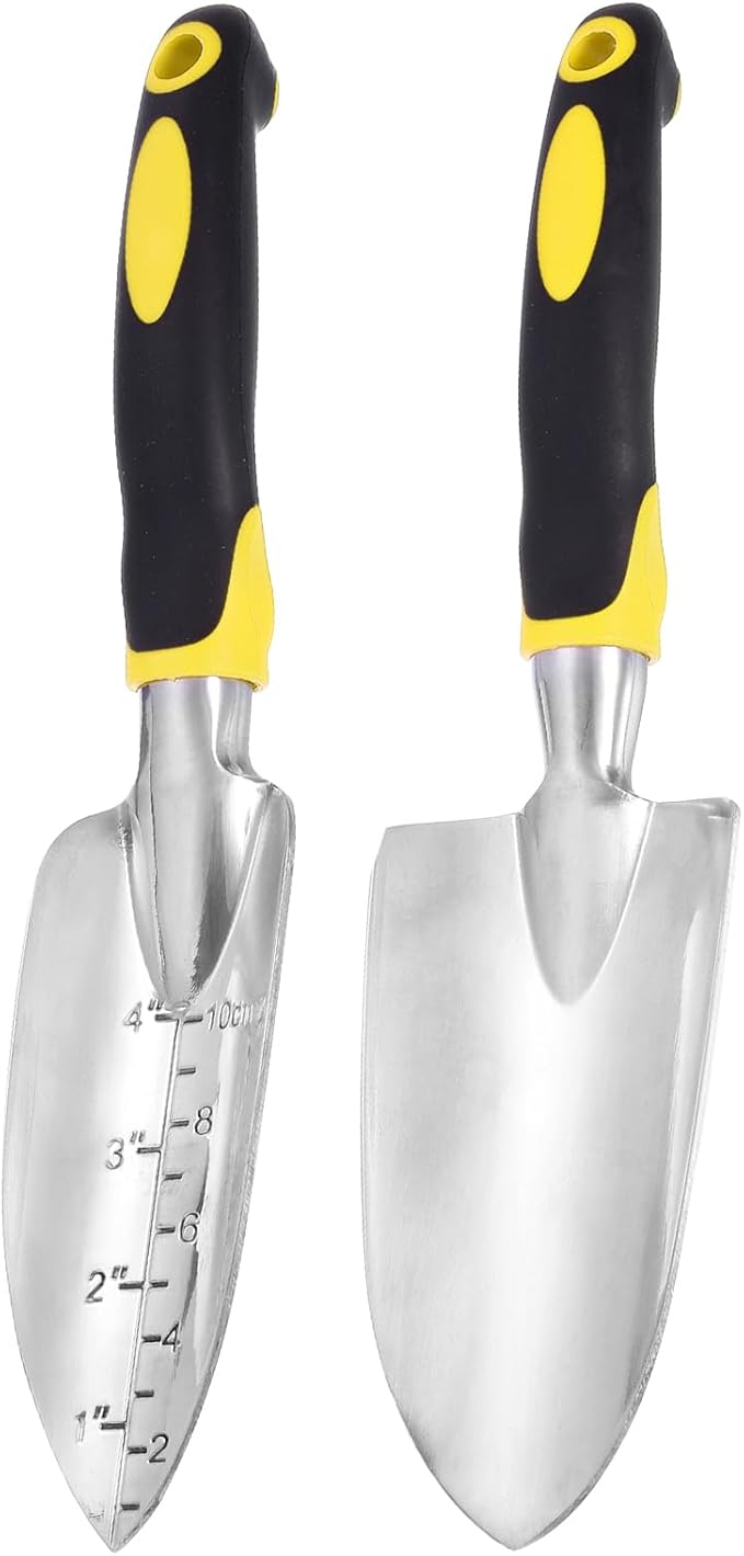HARFINGTON 2pcs Garden Hand Shovels 11.8" Measurements Aluminum Transplanting Trowel Small Gardening Hand Tools for Planting, Yellow