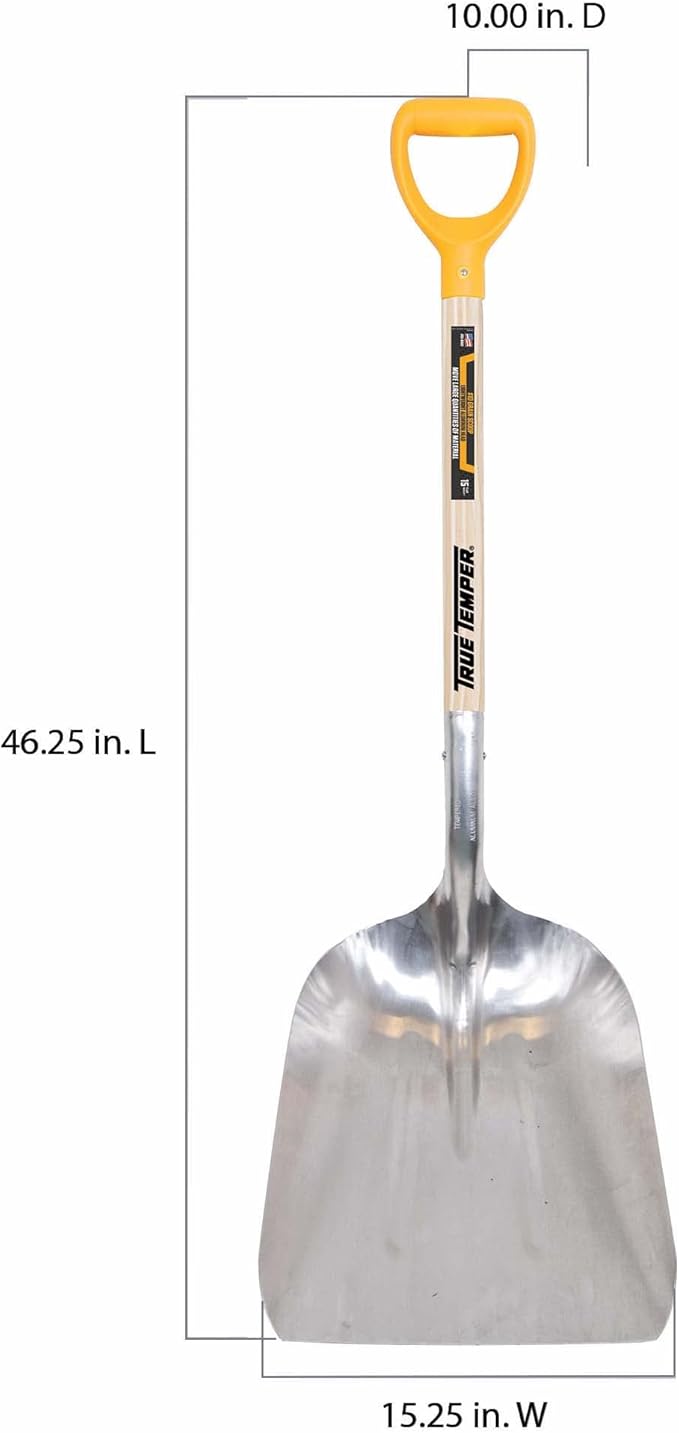 True Temper 1681400 Aluminum Scoop Shovel with Hardwood D-Grip Handle