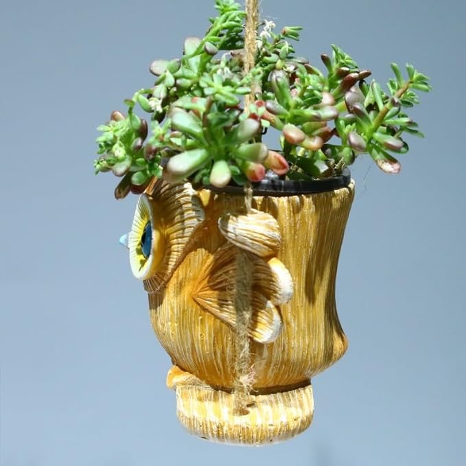 Hanging Planter for Indoor/Outdoor Plant - Swinging Animal Planter Pot for Succulents, Small Plants (Animal Home Decor) (Lemon Yellow owl)