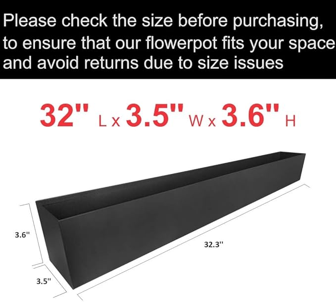 Rectangle Succulent Planter Box - 32" Window Sill Planters - Decorative Indoor/Outdoor Table or Window Boxes Planter - Windowsill Herb (1pc Black)