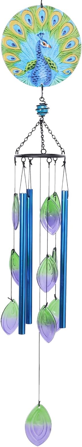 MUMTOP Wind Chimes for Outside-Glass Peacock Wind Chime - Deep Tone Windchimes Outdoors Unique for Patio,Garden,Yard,Home,Tree Decor