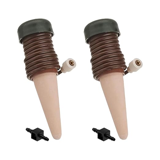 Blumat Classic Self-Watering Stakes - Automatic Drip Irrigation System for Indoor Plant Watering & Outdoor - Water Drip Solution for Potted Plants - Slow Release Stakes, 2 Pack, w Adapter