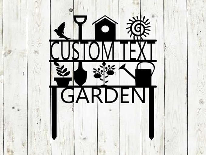 Custom Garden Sign, Garden Sign, Personalized Garden Sign, Garden Stake (23" W x 19" H, Silver)