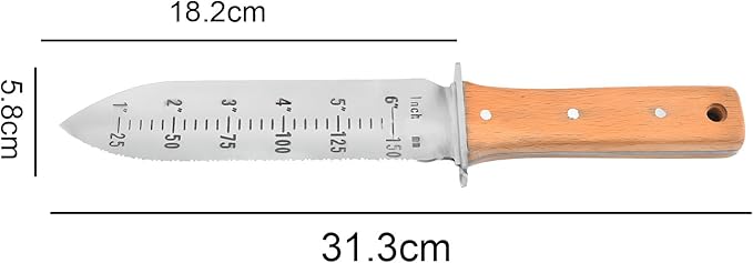 Garden Shovel Saw,Multifunctional Manual Weeding Tool for Weeding,Digging,Pruning,Cultivating, 7" Stainless Steel Blade with Sheath, Full-Tang Wood Handle with Hanging Hole (Beige)