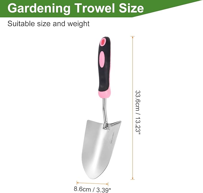 HARFINGTON 2pcs Garden Hand Shovels 13.23 x 3.39 Stainless Steel Transplanting Trowel with Handle Garden Tools for Gardening Weeding Planting, Pink