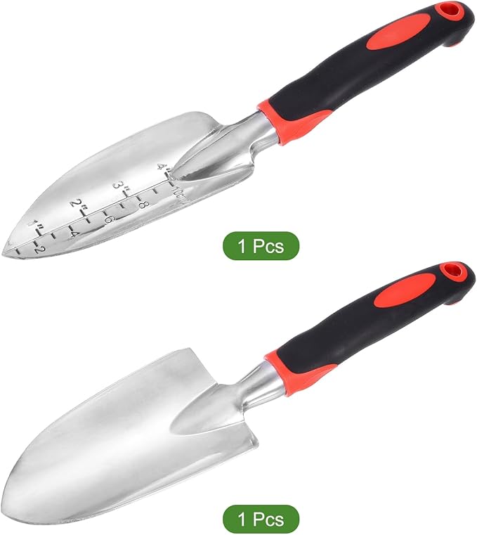HARFINGTON 2pcs Garden Hand Shovels 11.8" Measurements Aluminum Transplanting Trowel Small Gardening Hand Tools for Planting, Red