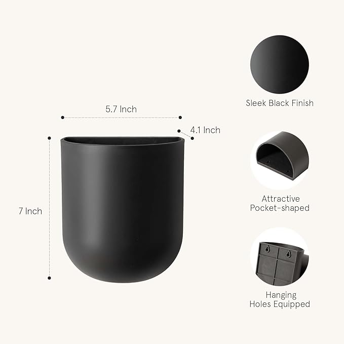 LA JOLIE MUSE Wall Hanging Planters for Indoor Plants，Hanging Flower Pots for Air Plants Succulent, Set of 2, 5.7L*4.1W*7H, Black