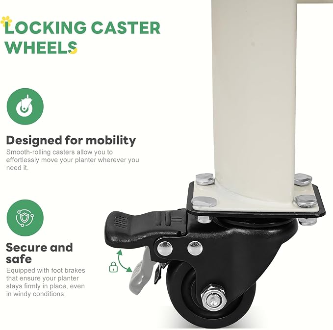 STBoo Elevated Raised Garden Bed with Legs and Wheels- 48''x24''x32'' Galvanized Metal Standing Planter Boxes Outdoor with Bottom Storage Shelf for Backyard, Patio, Balcony, Vegetables, Flowers, White