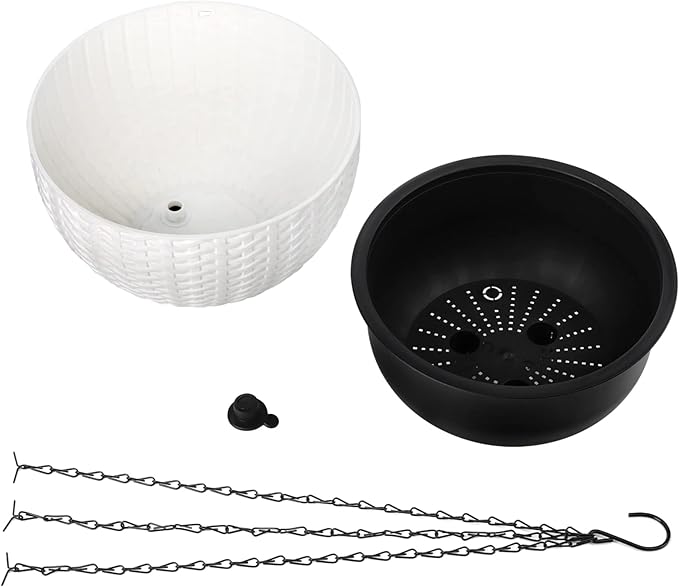 Foraineam 2-Pack Dual-pots Design Hanging Basket Planters Self-Watering Indoor Outdoor Plant & Flower Hanging Pots with Drainer and Chain, 2 Size Assorted (White)