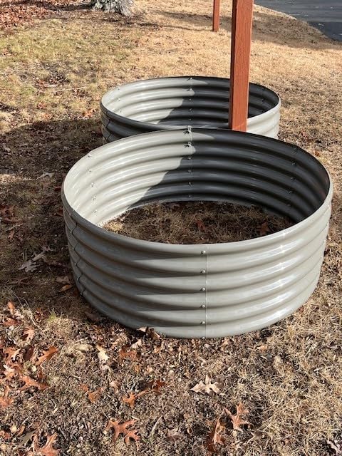 A ANLEOLIFE 4-Packs 4ft x 18” Tall Round Galvanized Raised Garden Beds Outdoor for Planting Vegetables Flowers Herb, Quartz Grey