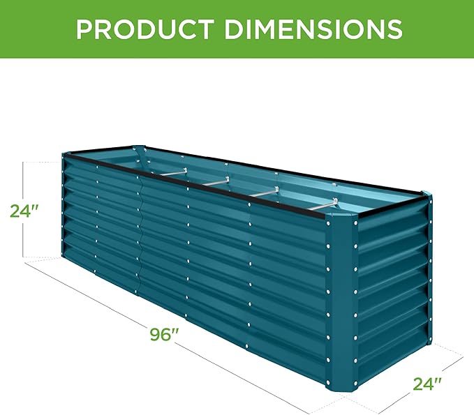 Best Choice Products 8x2x2ft Raised Outdoor Metal Garden Bed, Rectangular Planter Box for Herbs, Flowers, and Deep Root Vegetables w/ 240 Gallon Capacity - Peacock Blue