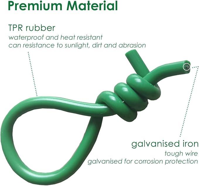 plantactic Soft Plant Tie Garden Plant Twist Tie TPR Plant Supply, for Supporting and Fixing Garden Planting Branches Vines, Stems, for Garden, Office, Home Organizing (65.6ft /3.5mm Diameter, Green)