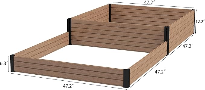 Elevated Wooden Raised Garden Planter - 2-Tier Outdoor Flower & Vegetable Box for Patio, Backyard, or Garden - Durable, Weather-Resistant Design - 47.2" x 47.2" x 12.2" (Maple)