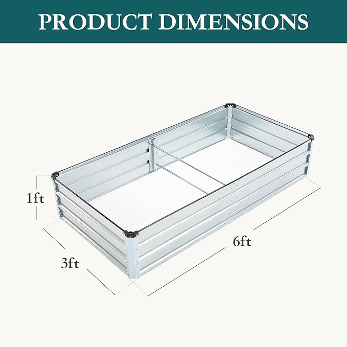 Smug Metal Raised Garden Bed 2pcs Set, 6x3x1ft Outdoor Planter Box,Raised Garden Beds for Planting Plants Vegetables, Flowers, Metal Silver