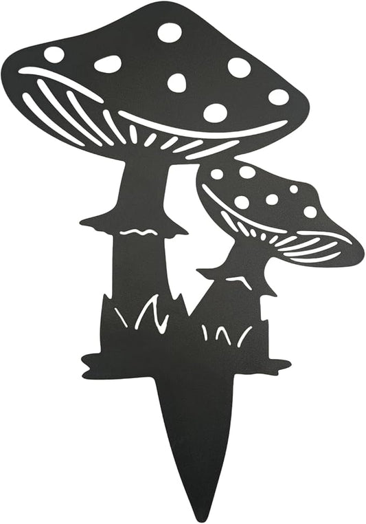 Decorative Mushroom Garden Stakes Black Garden Fairy Tale Mushroom Garden Stakes Metal Silhouette Art, Set of 3 (1, Matte Black)