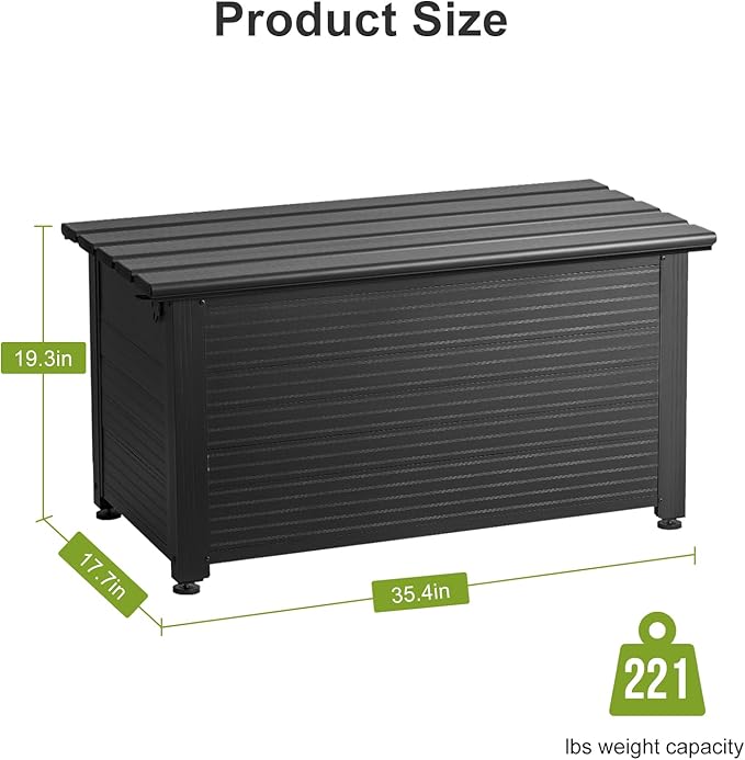 TECSPACE 55 Gallon Aluminum Deck Box, IP65 Waterproof Level Patio Storage Box, 221 Lbs Bearing Capacity, for Pool & Sports Equipment & Garden Tools Storage (Black)