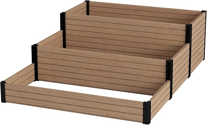 Elevated Wooden Raised Garden Planter - 3-Tier Outdoor Flower & Vegetable Box for Patio, Backyard, or Garden - Durable, Weather-Resistant Design - 47.2" x 21.7" x 18.1" (Maple)