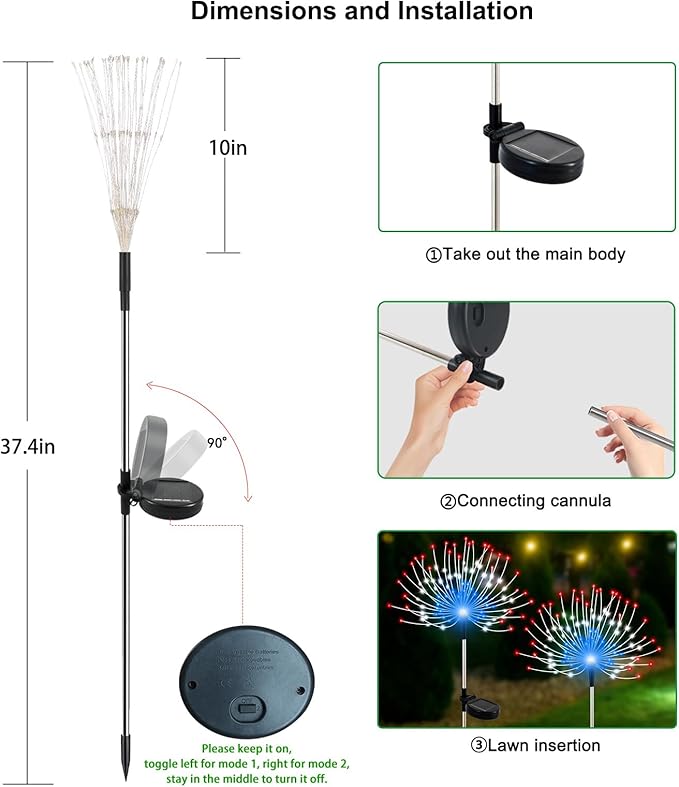 Solar Garden Lights Outdoor Waterproof, 2 Pack 120 LED Solar Firework Lights Decorative Garden Décor Outside for Flowerbed Pathway Party Christmas Decoration, Multicolor