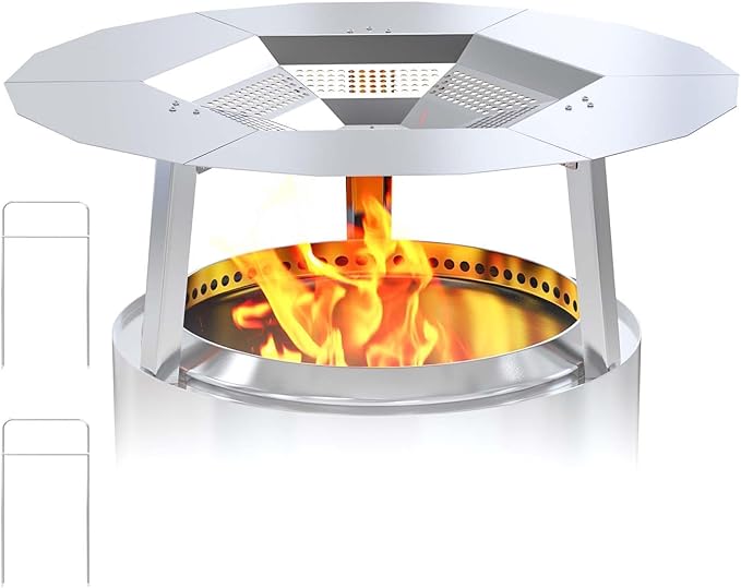One-Piece Fire Pit Heat Deflector for Solo Stove Bonfire 19.5", 304 Stainless Steel Heat Diffuser Accessories for Captures and Redirects Warmth for Most 19.5" Outdoor Backyard/Camping Fire Pit Stove