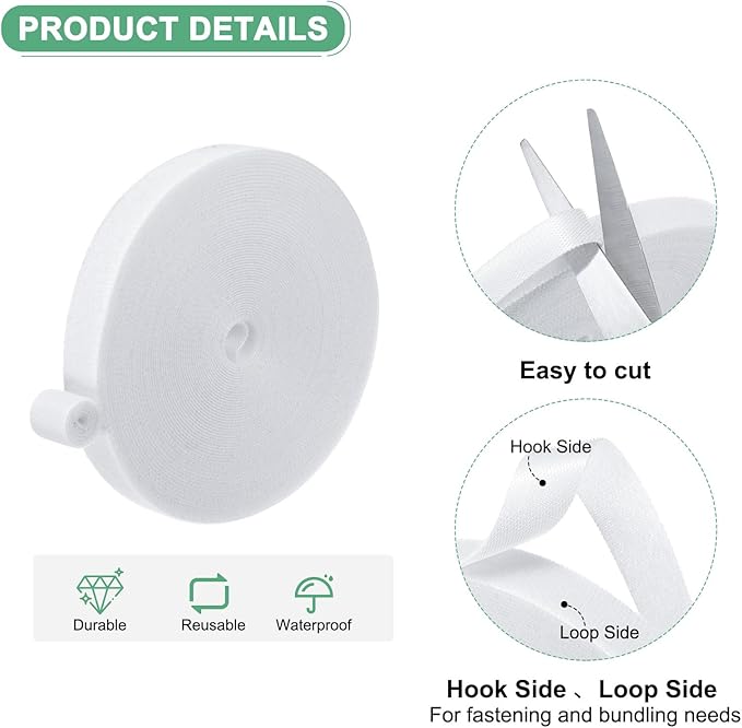 1-Roll Garden Plant Tape, 33 ft x 0.6 in Garden Hook and Loop Plant Ties Multi-Purpose Use Adjustable and Reusable Twist Wire Tape for Plants/Flowers/Vines [White]