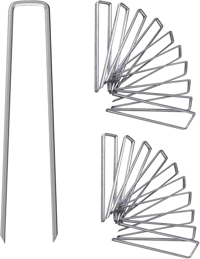 12 Inch Galvanized Garden Landscape Staples Stakes, 25 50 100 PCS Anti-Rust Garden Staples Tent Ground Stakes U-Shaped Landscape Pins for Secure Lawn Fabric, Decoration (50, 12 Inch)