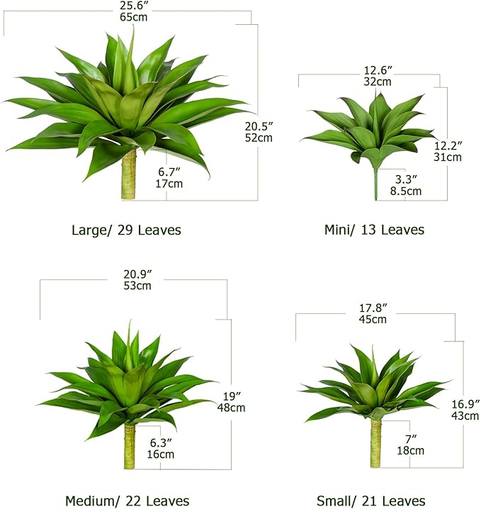 Ttranewsoo Artificial Agave Plants,Large UV Resistant Fake Agave Planters for Indoor and Outdoor Decorating Artificial Plants for Outdoors Fake Plants (2Pack, 18"