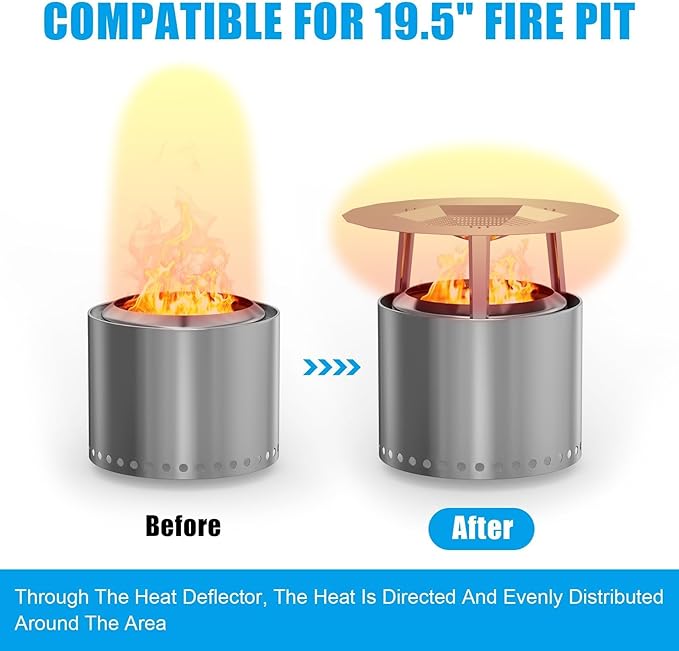 One-Piece Fire Pit Heat Deflector for Solo Stove Bonfire 19.5", 304 Stainless Steel Heat Diffuser Accessories for Captures and Redirects Warmth for Most 19.5" Outdoor Backyard/Camping Fire Pit Stove