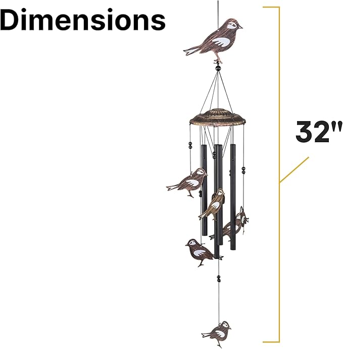 VP Home 32" H Soothing Songbirds Wind Chimes for Outside Unique Songbirds Soothing Windchimes Outdoor Decorations Garden Decor Songbirds Gift for Women, Mom, Grandma, Unisex