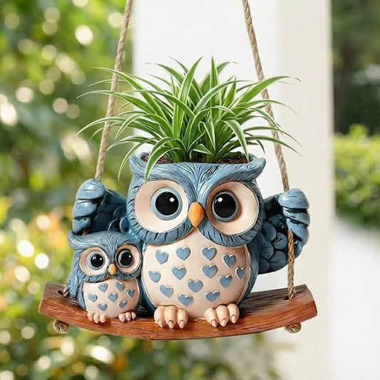 Swing Owl Hanging Planter for Indoor Plants, Cute Small Succulent Pot with Drainage Hole, Unique Resin Hanging Plant Hangers for Outdoor Decor, Plant Holder for String of Pearls, Gift Ideas for Mom