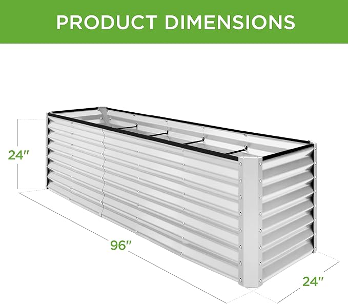Best Choice Products 8x2x2ft Raised Outdoor Metal Garden Bed, Rectangular Planter Box for Herbs, Flowers, and Deep Root Vegetables w/ 240 Gallon Capacity - Galvanized