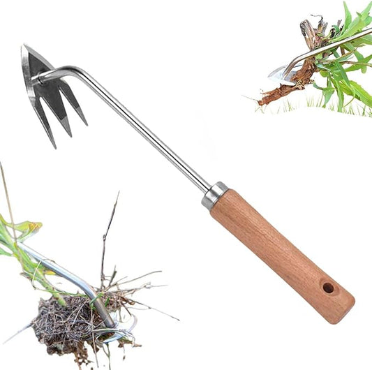 Yilia Weed Puller Tool, 2025 New Garden Weed Pulling Tool Uprooting Weeding Tool, 4 Teeth Weed Puller Tool Manganese Steel with Long Handle, Weeder Tool for Vegetable Garden Yard Planting (12.4inch)