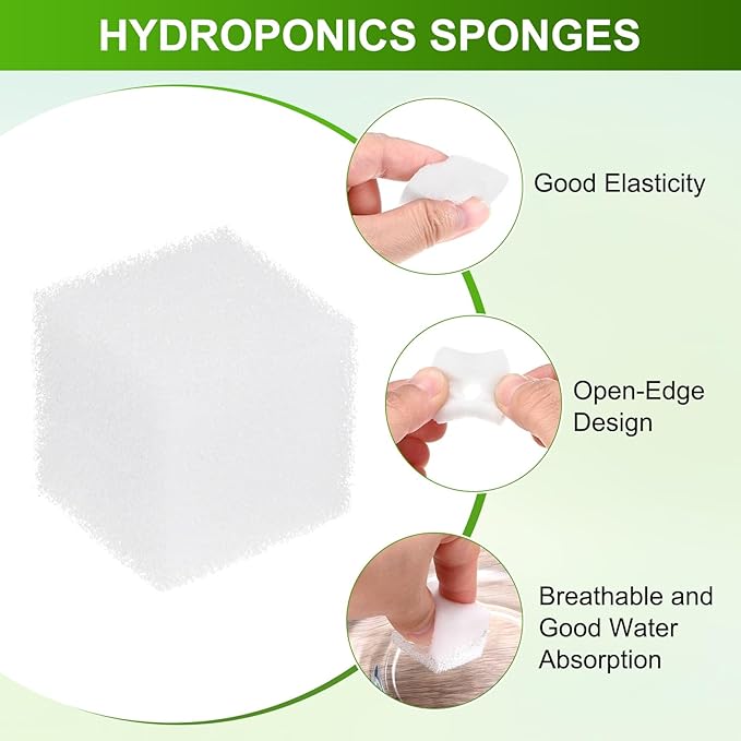 192-Pack Hydroponics Sponges, 0.98 Inch Growing Media Square Sponges for Planting Gardening Tool/Grow Seedlings/Home Vegetable Flower, Soilless Cultivation Seedling [White]