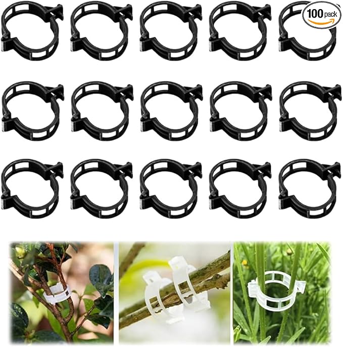 Secured Plastic Plant Clip, 2025 New Plant Support Clips, Garden Clips for Climbing Plants, Plastic Trellis Clips Tomato Grape Vine Vegetables Plant Fixing Clips (100pcs, Black)