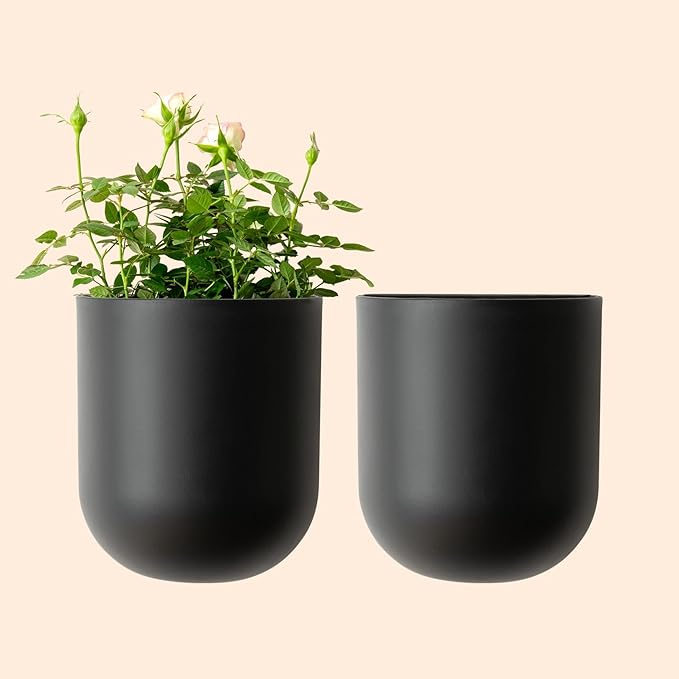 LA JOLIE MUSE Wall Hanging Planters for Indoor Plants，Hanging Flower Pots for Air Plants Succulent, Set of 2, 5.7L*4.1W*7H, Black