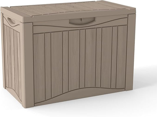 50 Gallon Lockable Resin Outdoor Storage Box, Waterproof & Weather Resistant Deck Box for Patio Cushion, Garden Tools & Pool Accessories, Grey