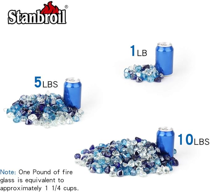 Stanbroil 10-Pound Blended Fire Glass - 1/2 inch Diamonds, Cobalt Blue, Crystal Ice, Caribbean Blue Luster for Indoor & Outdoor Gas Fire Pits & Fireplaces
