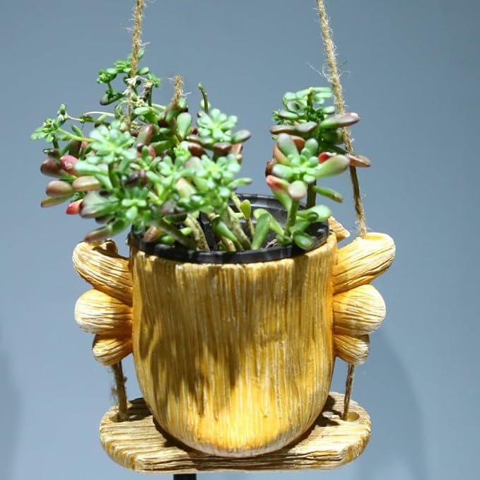 Hanging Planter for Indoor/Outdoor Plant - Swinging Animal Planter Pot for Succulents, Small Plants (Animal Home Decor) (Lemon Yellow owl)