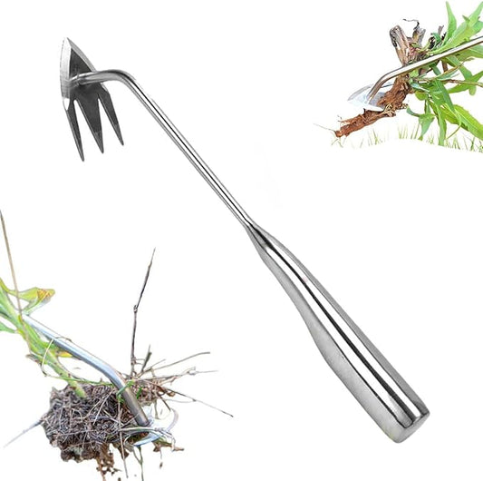 Yilia Weed Puller Tool, 2025 New Garden Weed Pulling Tool Uprooting Weeding Tool, 4 Teeth Weed Puller Tool Manganese Steel with Long Handle, Weeder Tool for Vegetable Garden Yard Planting (13.54inch)