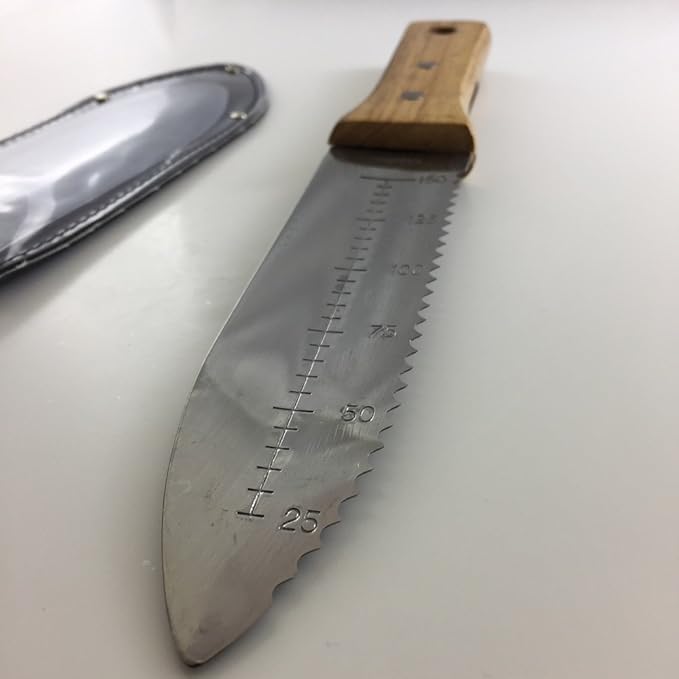 Bonsai Outlet Tinyroots Hori Hori Knife for Gardening, Multiple Purpose Garden Tools Used for Digging, Cutting and Weeding, Stainless Steel with Wooden Handle