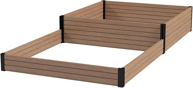Elevated Wooden Raised Garden Planter - 2-Tier Outdoor Flower & Vegetable Box for Patio, Backyard, or Garden - Durable, Weather-Resistant Design - 47.2" x 47.2" x 12.2" (Maple)