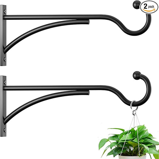 11 Inch 2 Pack Outdoor Plant Hanging Hooks for Wall:Metal Bracket for Hanging Baskets, Bird Feeders, Wind Chimes, Flower Baskets, Yoga Mat, Lanterns, Black