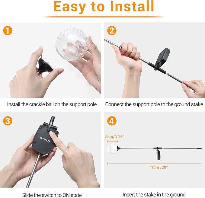 Solar Outdoor Lights, 6 Pack Christmas Solar Stakes Crystal Cracked Glass LED Garden Globe Light Outdoor Waterproof, Color-Changing Auto On/Off, Pathway Lights for Landscape Patio Yard Decorations