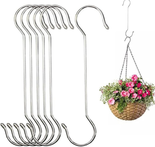 Lchkrep 6 Pack Extra Large Heavy Duty Long Outdoor Plant Hanging S Hooks - for Baskets, Bird Feeders, Wind Chimes, Garden Ornaments,Pergola,Closet,Flower Basket,Indoor Outdoor Uses (12 inch)…