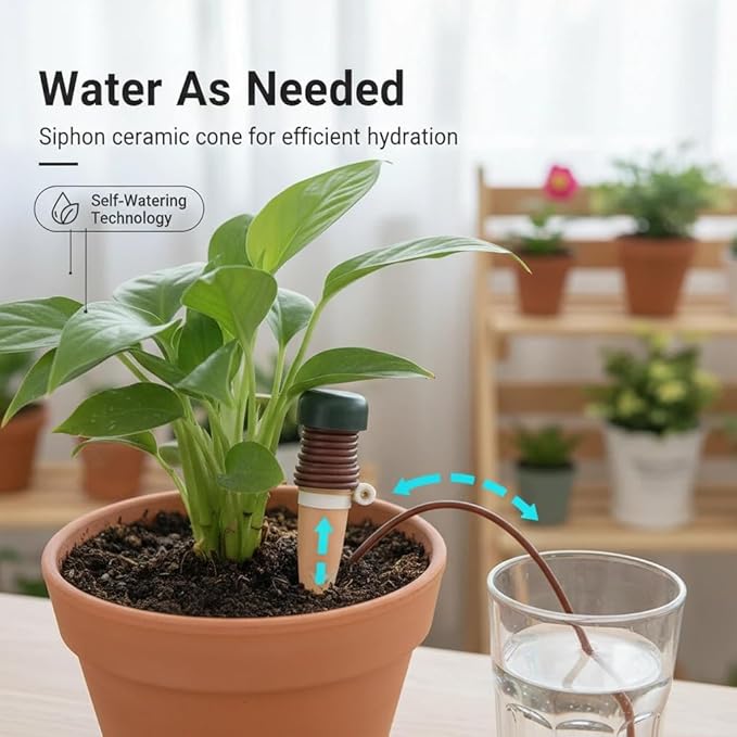 TUKIU 2 Pack Plant Self Watering Stakes, Automatic Watering Terracotta Spikes for Vacation Plant Self Watering Kit for Outdoor & Indoor Use