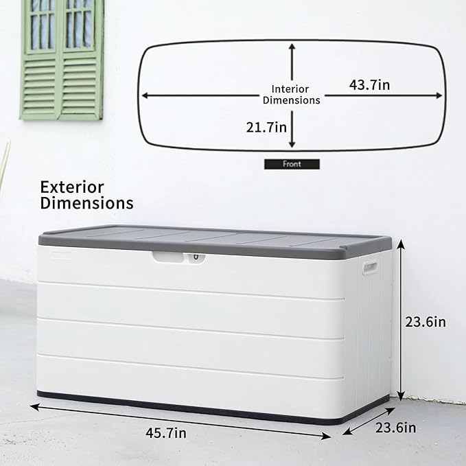 100GAL-White，European Style Small Cabinet - White Waterproof Resin Storage Bin for Patio Cushions，Accessories，UV Resistan