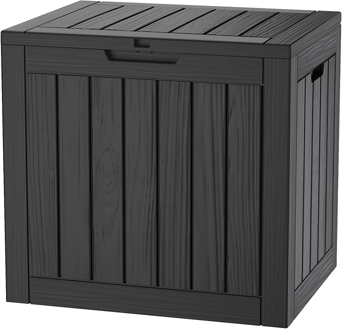 Mersco 30 Gallon Double-Wall Resin Deck Box - Lockable Waterproof Outdoor Storage Box, 151bs Capacity & Doubles as Seating for Patio Furniture - Garden Tools, Pool Accessories (Black)