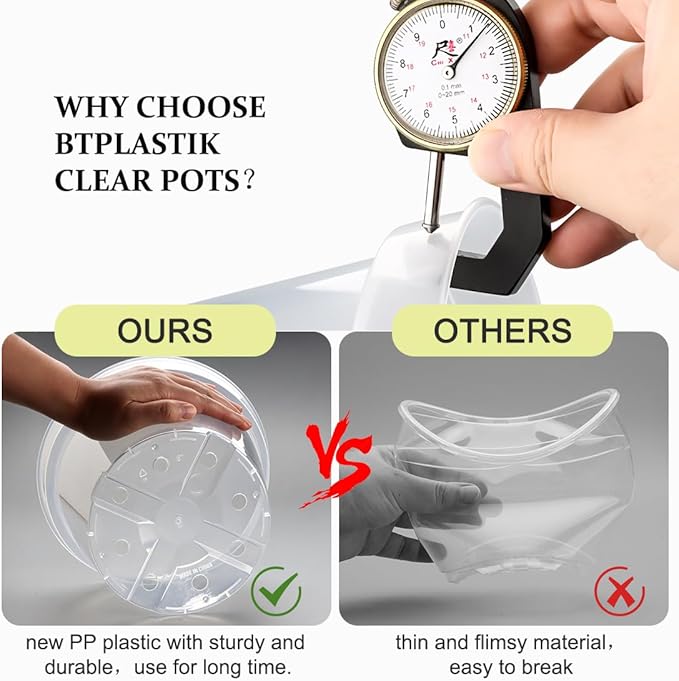 12 Pack 10/8/6 Inch Clear Nursery Pots with Saucer, Plant Label, Gardening Gloves, Transparent Sturdy Plastic Plant Pots with Drainage Hole, Plant Starter Pots for Planting Seedling Herb Vegetable