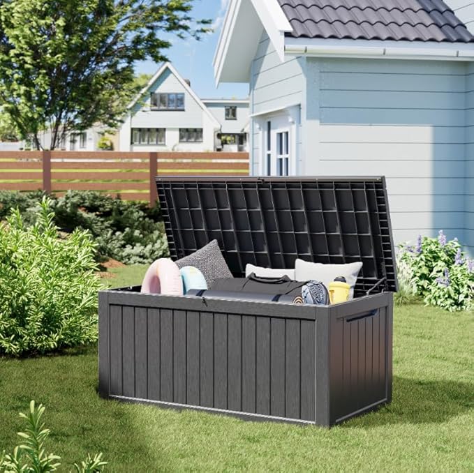 NBYSGO Outdoor Storage Box, Resin Deck Boxes Indoor and outdoor, Waterproof Storage Box Lockable Lid (Black,230 Gallon)