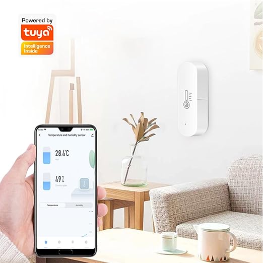 Wengart WiFi Temperature Humidity Sensor, Tuya App Real-Time Alerts, 2.4GHz Indoor Thermometer Hygrometer, Digital Monitor for Baby Room, Humidor, Greenhouse, Compatible with Alexa & Google Assistant